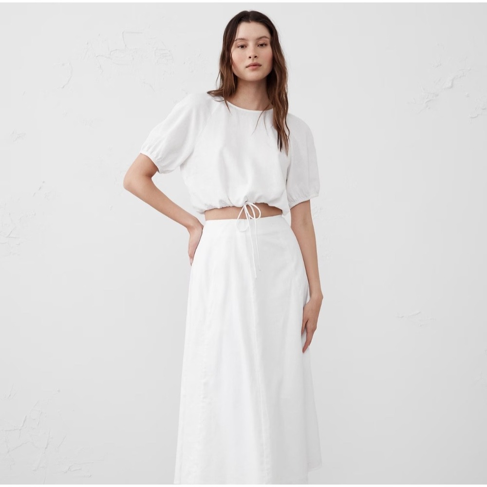 NWT Banana Republic Factory Linen Blend Tie Waist Hem Top XL‎ White Cropped